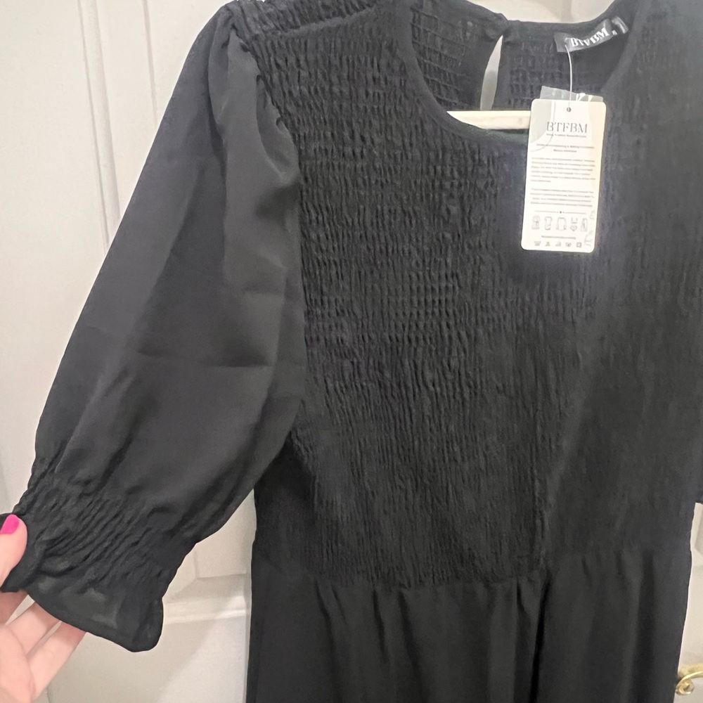 Chic Black Smocked Top Dress - Picture 2 of 6